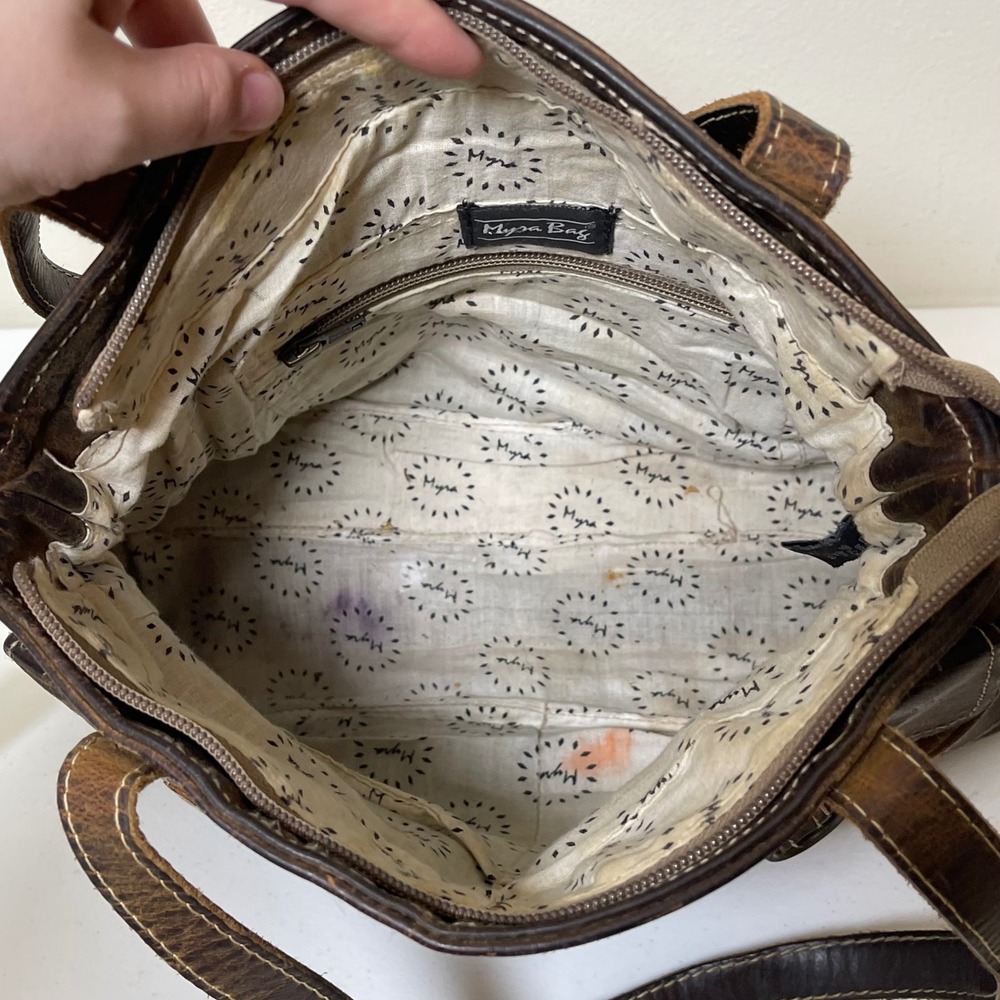 Myra Bag Distressed Brown Leather Satchel - Picture 9 of 12